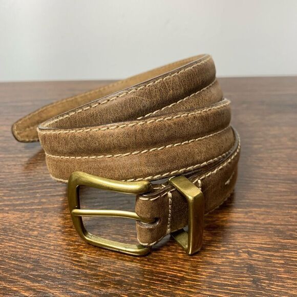 Dockers Men's Gold Buckle Single Stitch Full Grain Leather Belt Brown Size 34/35 - Picture 2 of 5